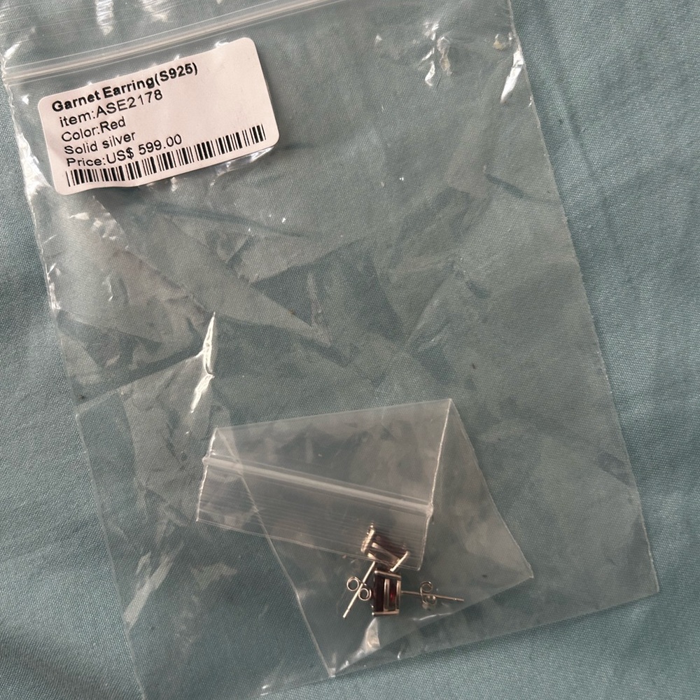 Solid Silver Garnet Earrings - image 1